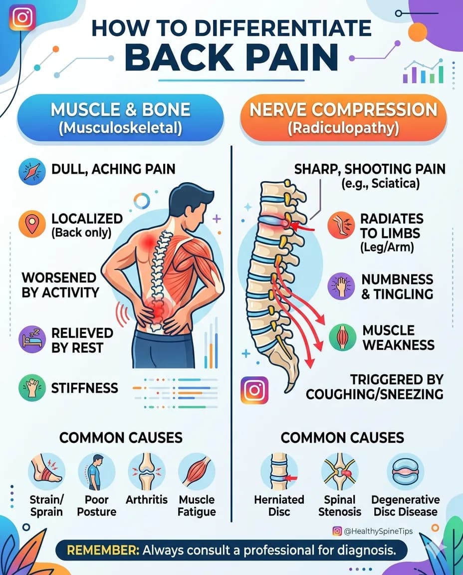 Patient education graphic explaining muscle and nerve related back pain