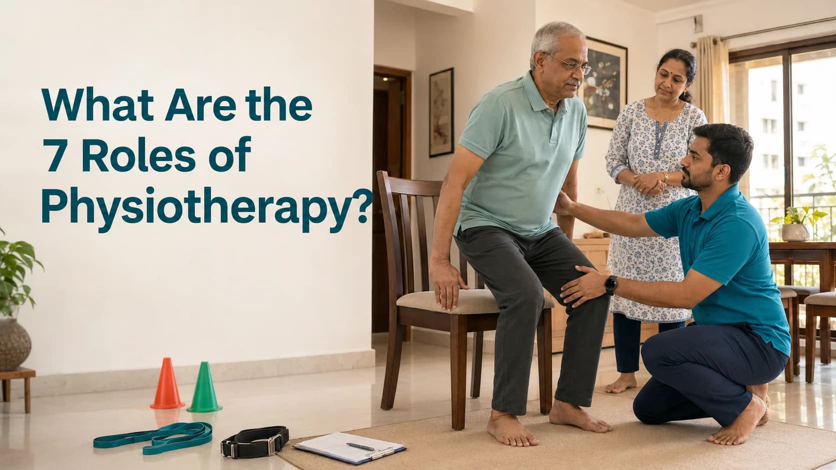Dr. Krishna explaining the seven roles of physiotherapy during a Pune home assessment